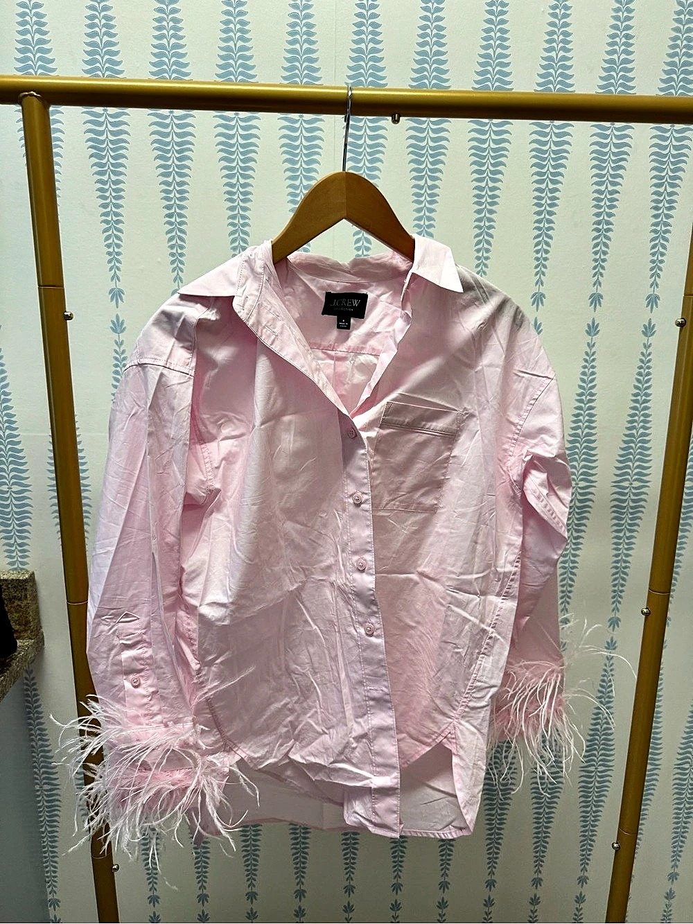 J.CREW Collection Feather Trim Poplin Button Up Shirt Pink Size 0